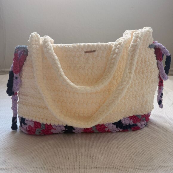 Handmade by me Handbags - 🍦 Berry Cream Hand-Crochet Chenille Tote Bag 🍓